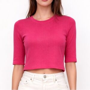 Michael Stars Cropped  Half Sleeve Crew Neck Pullover Purple Top S